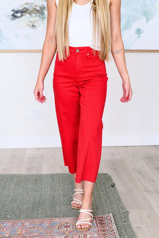 Judy Blue Lisa High Rise Control Top Wide Leg Crop Jeans in Red - SwagglyLife Home & Fashion