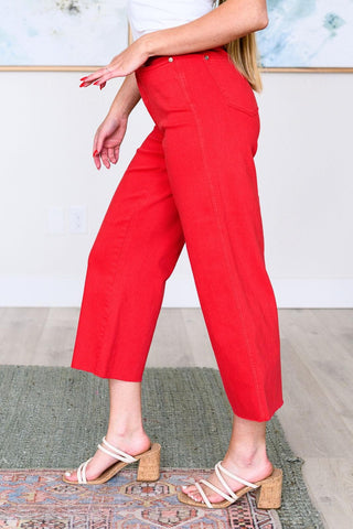 Judy Blue Lisa High Rise Control Top Wide Leg Crop Jeans in Red - SwagglyLife Home & Fashion