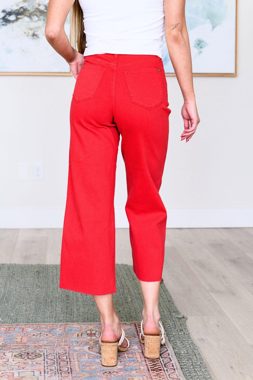 Judy Blue Lisa High Rise Control Top Wide Leg Crop Jeans in Red - SwagglyLife Home & Fashion