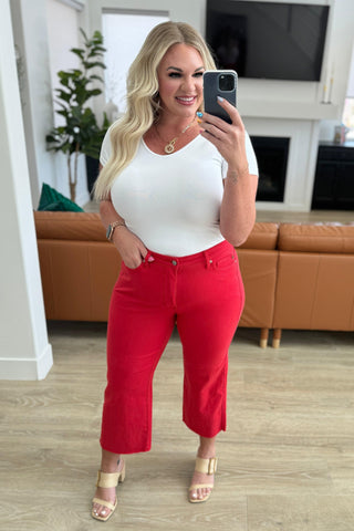 Judy Blue Lisa High Rise Control Top Wide Leg Crop Jeans in Red - SwagglyLife Home & Fashion