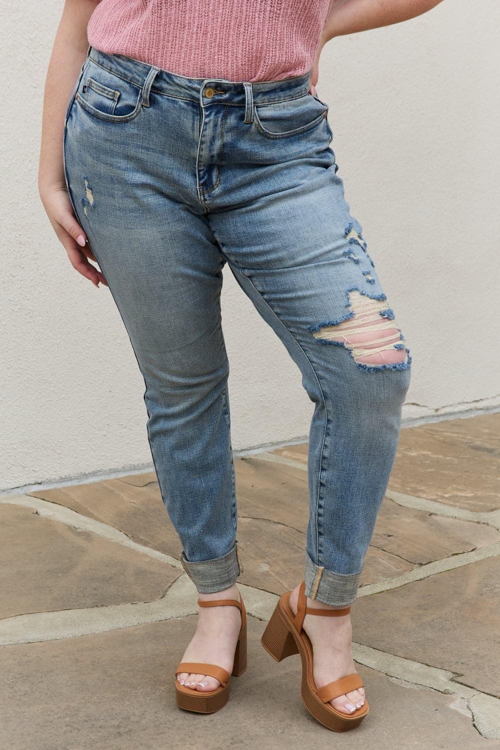 Judy Blue Macy Full Size Mid Rise Boyfriend Jeans - SwagglyLife Home & Fashion