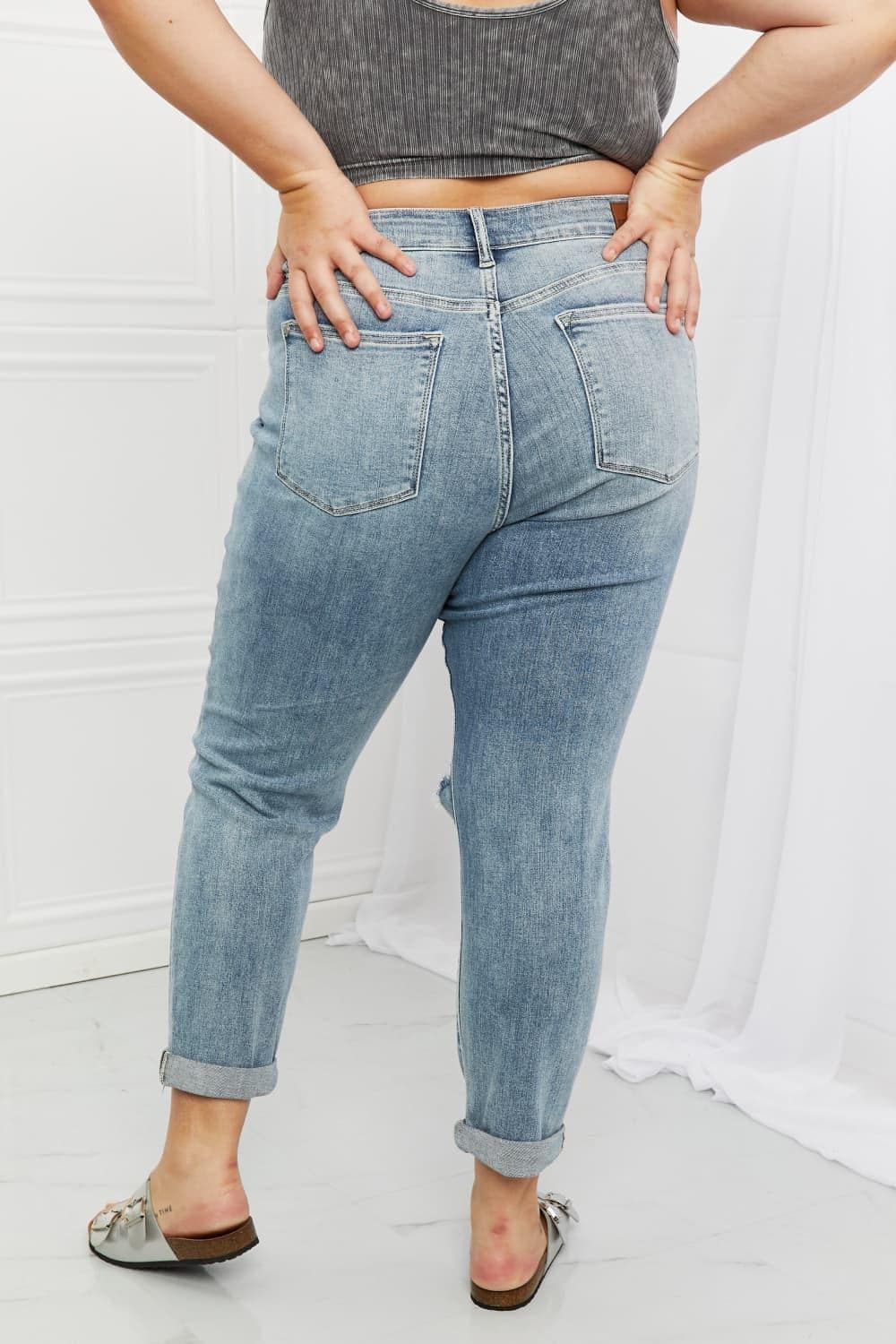Judy Blue Malia Full Size Mid Rise Boyfriend Jeans - SwagglyLife Home & Fashion