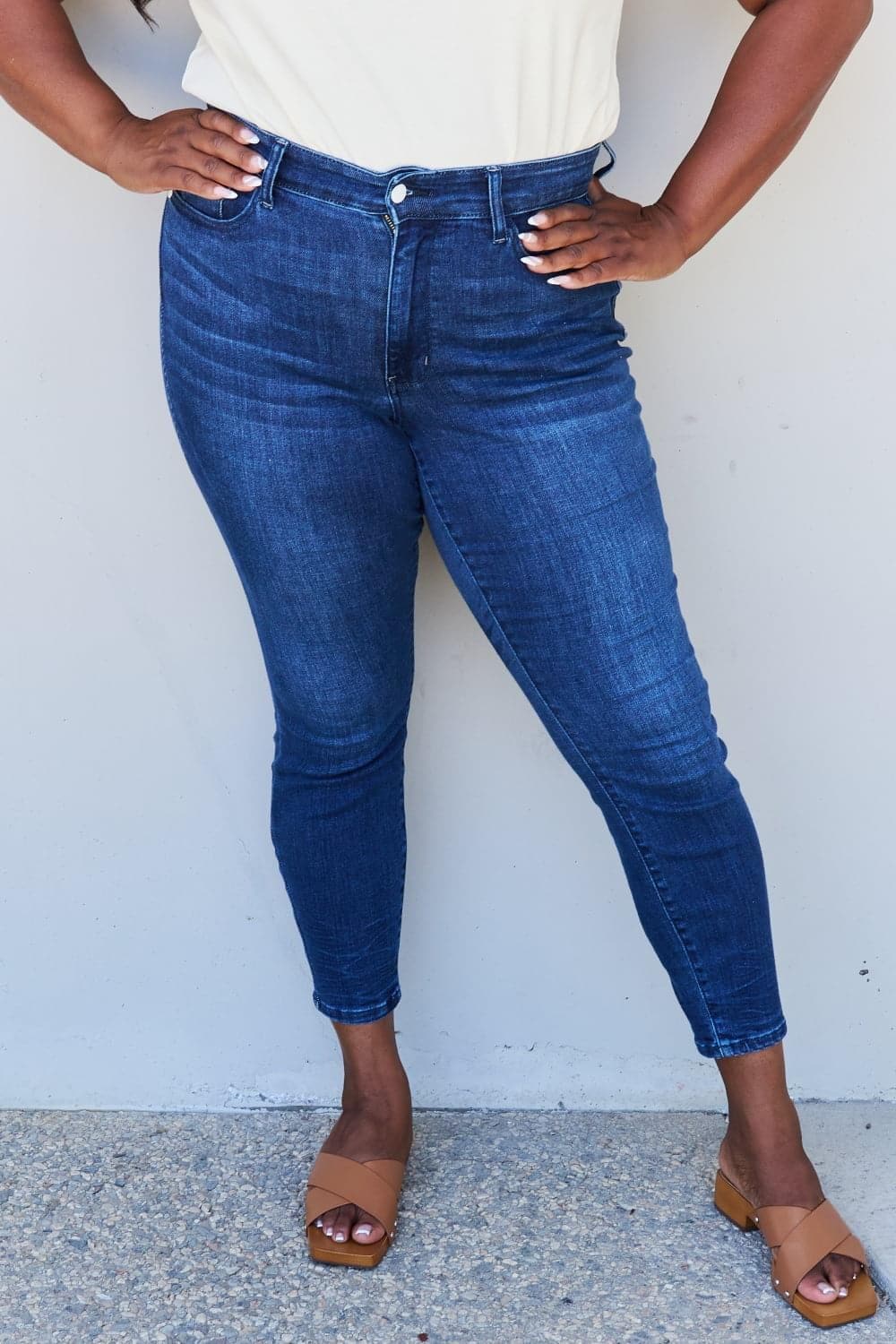 Judy Blue Marie Full Size Mid Rise Crinkle Ankle Detail Skinny Jeans - SwagglyLife Home & Fashion
