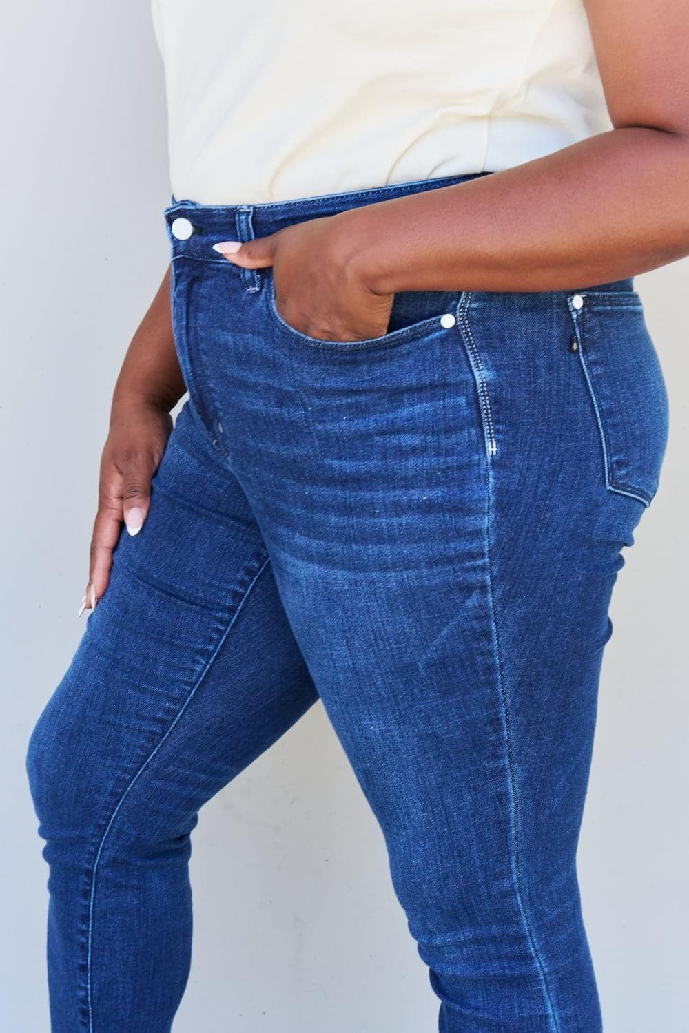 Judy Blue Marie Full Size Mid Rise Crinkle Ankle Detail Skinny Jeans - SwagglyLife Home & Fashion
