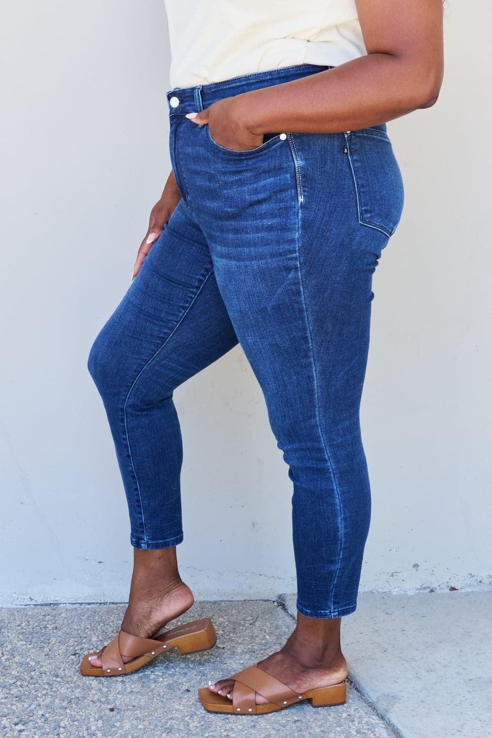 Judy Blue Marie Full Size Mid Rise Crinkle Ankle Detail Skinny Jeans - SwagglyLife Home & Fashion