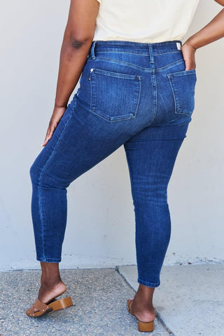 Judy Blue Marie Full Size Mid Rise Crinkle Ankle Detail Skinny Jeans - SwagglyLife Home & Fashion