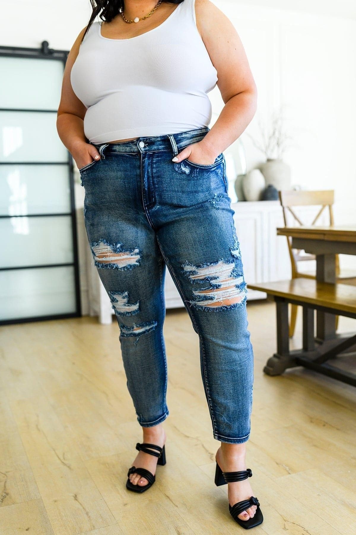 Judy Blue Mary Lou Hi-Rise Destroyed Boyfriend Jeans - SwagglyLife Home & Fashion