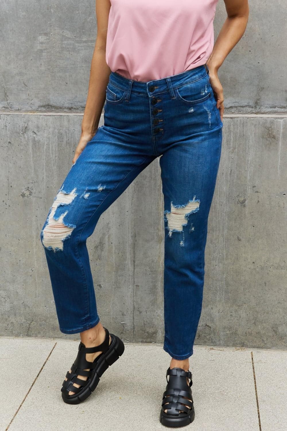 Judy Blue Melanie Full Size High Waisted Distressed Boyfriend Jeans - SwagglyLife Home & Fashion
