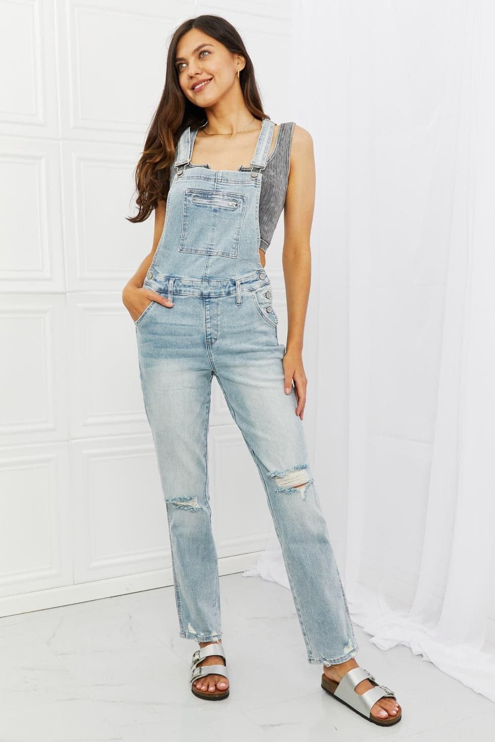 Judy Blue Melina Full Size Distressed Straight Leg Overalls - SwagglyLife Home & Fashion