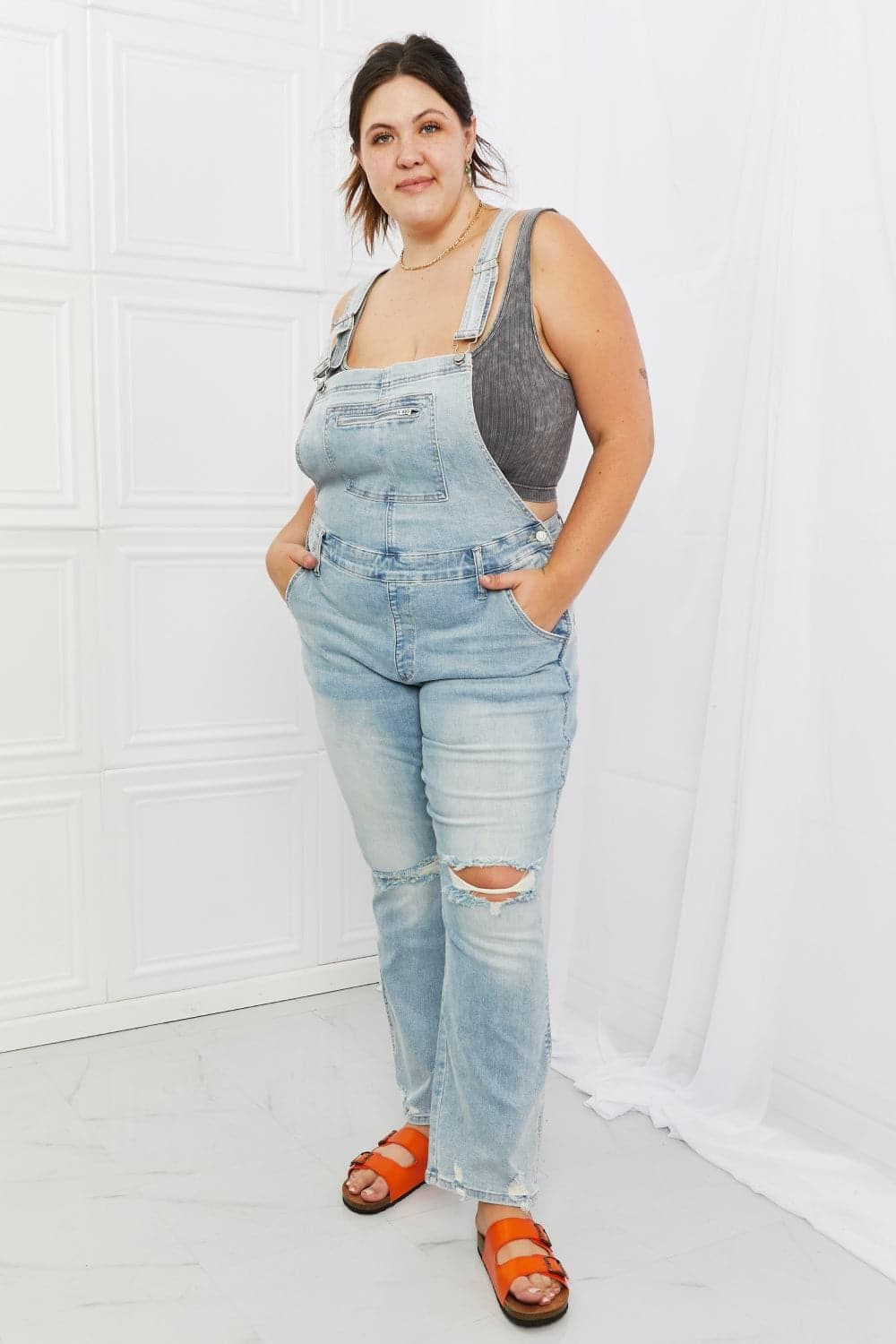 Judy Blue Melina Full Size Distressed Straight Leg Overalls - SwagglyLife Home & Fashion