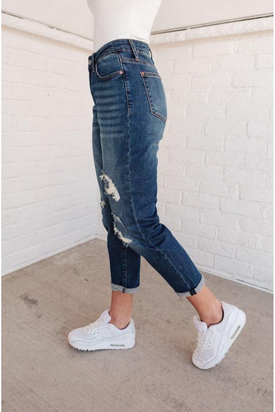 Judy Blue Mid-Rise Thermal Boyfriend Jeans - SwagglyLife Home & Fashion