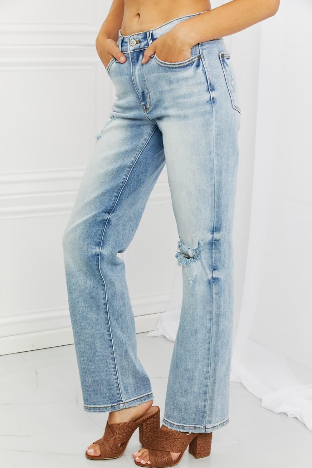Judy Blue Natalie Full Size Distressed Straight Leg Jeans - SwagglyLife Home & Fashion
