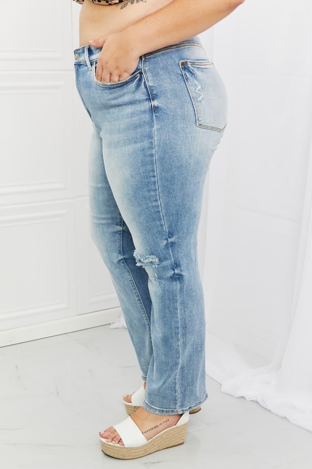 Judy Blue Natalie Full Size Distressed Straight Leg Jeans - SwagglyLife Home & Fashion