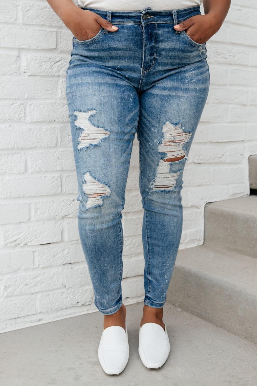 Judy Blue Ocean Side Distressed Skinny Jeans - SwagglyLife Home & Fashion