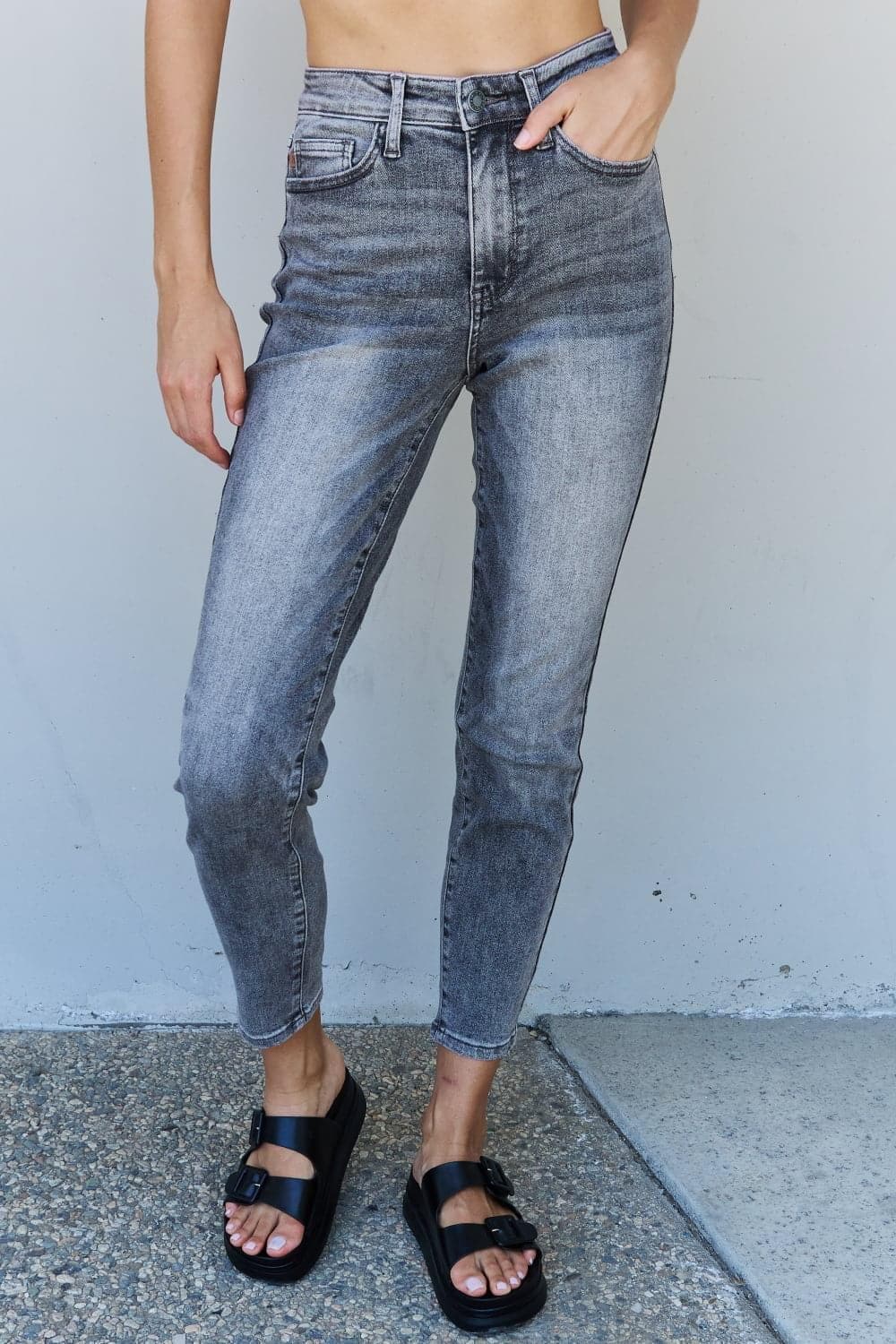 Judy Blue Racquel Full Size High Waisted Stone Wash Slim Fit Jeans - SwagglyLife Home & Fashion