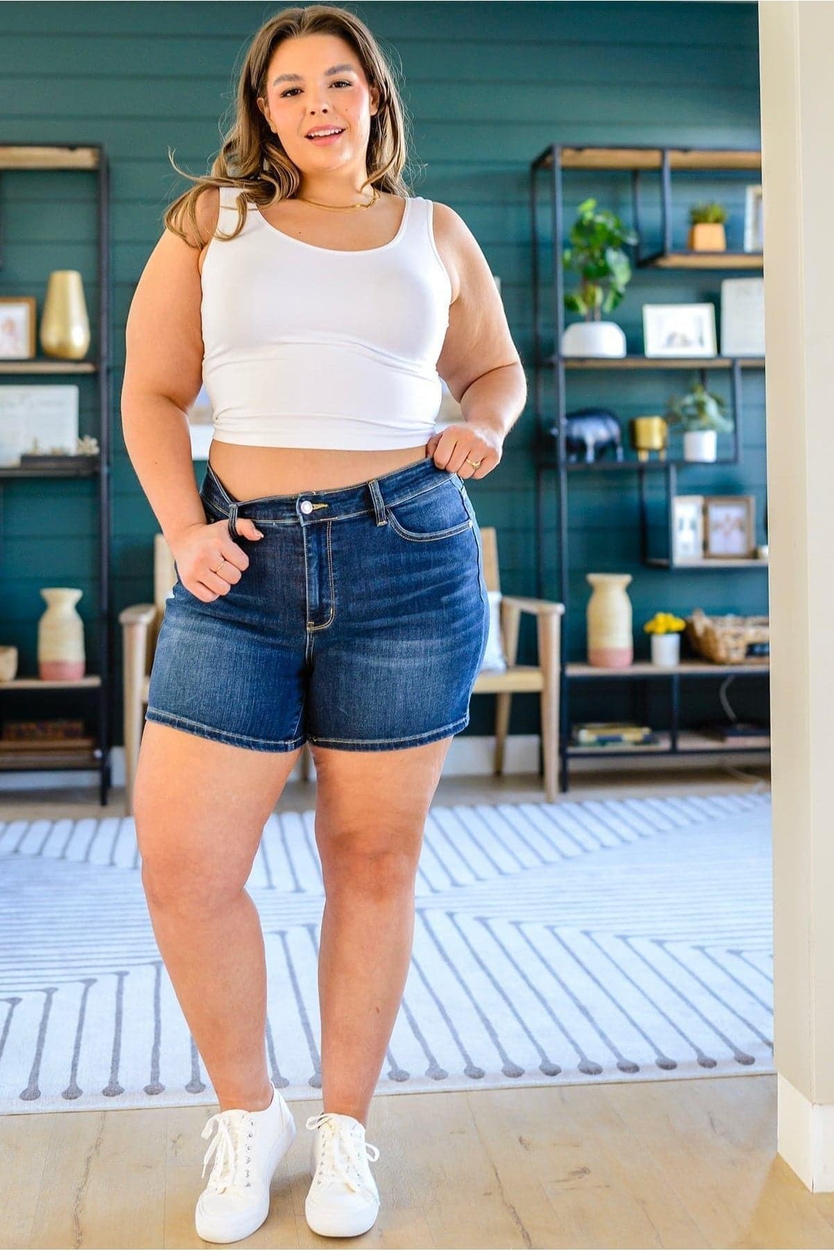 JUDY BLUE Riley Mid Rise Classic Denim Shorts - SwagglyLife Home & Fashion