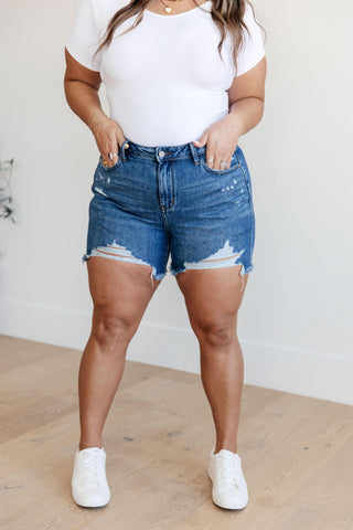 Judy Blue Samantha High Rise Rigid Magic Distressed Cutoff Shorts - SwagglyLife Home & Fashion