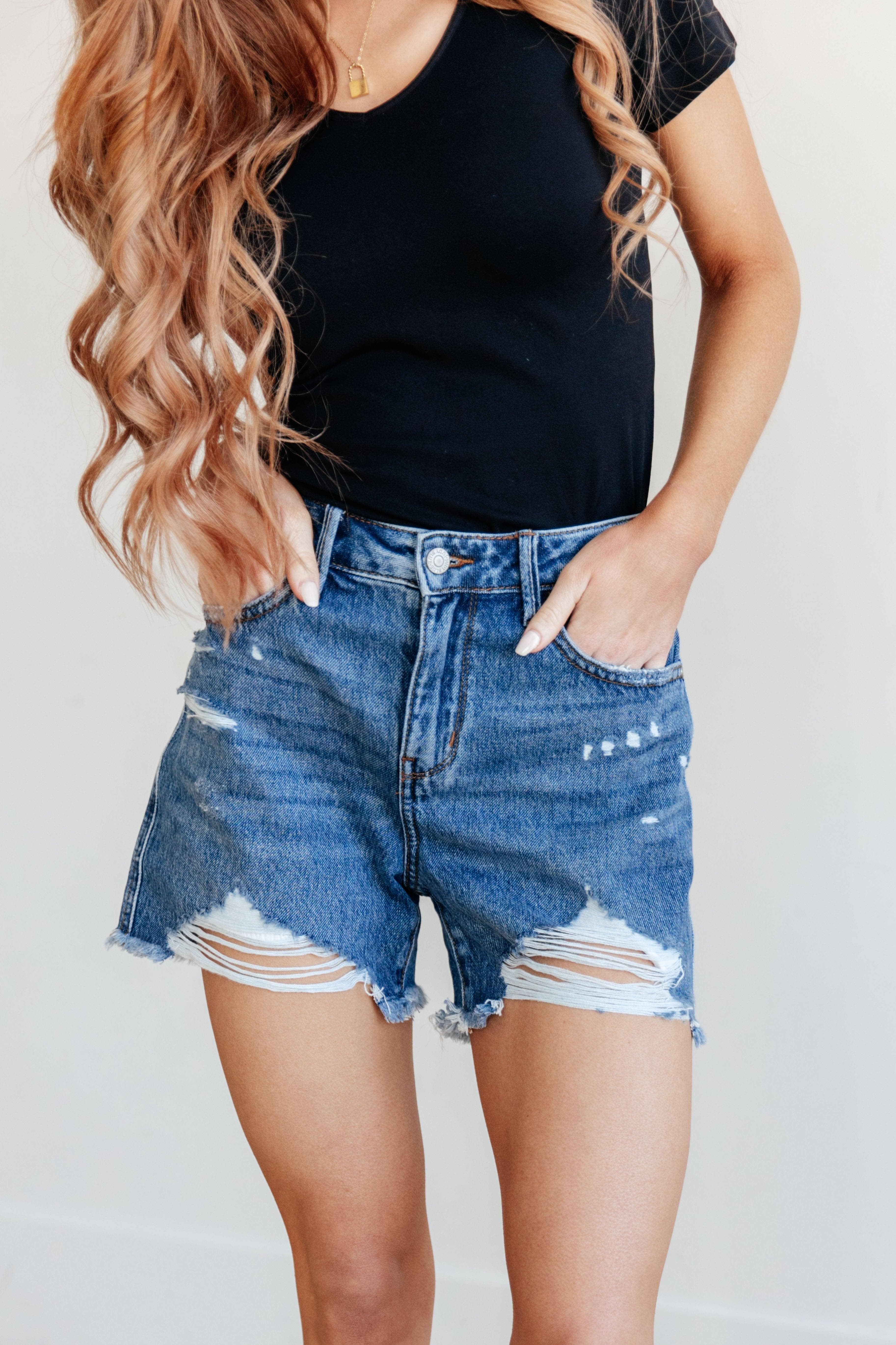 Judy Blue Samantha High Rise Rigid Magic Distressed Cutoff Shorts - SwagglyLife Home & Fashion