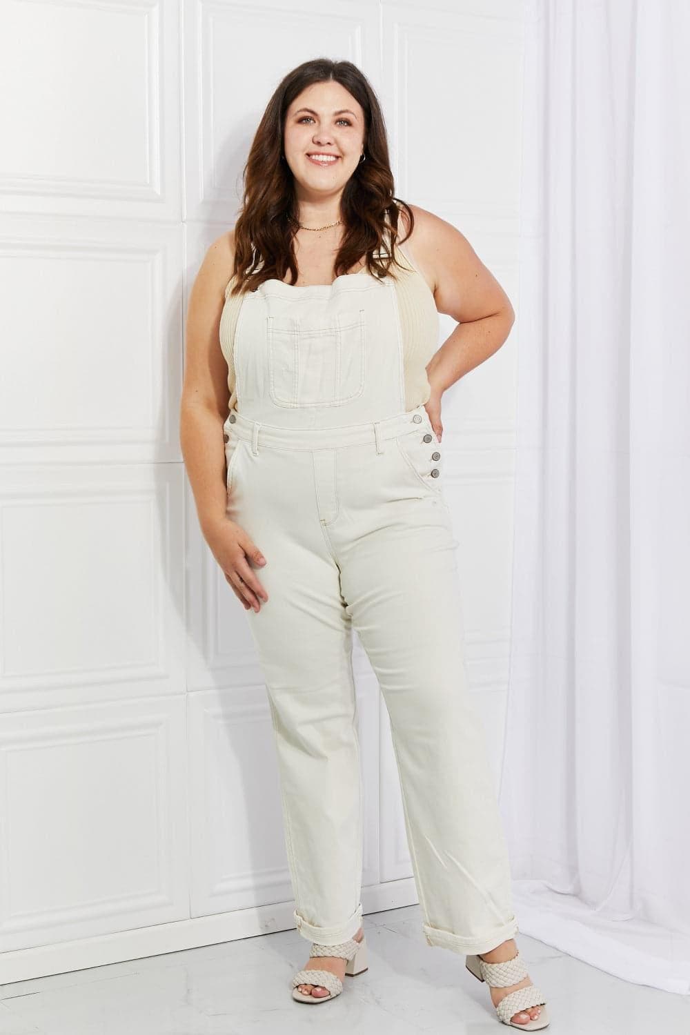 Judy Blue Full Size Taylor High Waist Overalls, White - SwagglyLife Home & Fashion