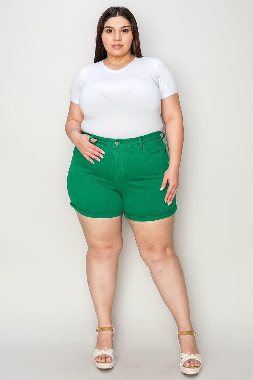 Judy Blue Tummy Control Garment Dyed Denim Shorts - SwagglyLife Home & Fashion