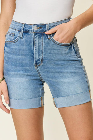 Judy Blue Full Size Tummy Control High Waist Denim Shorts - SwagglyLife Home & Fashion