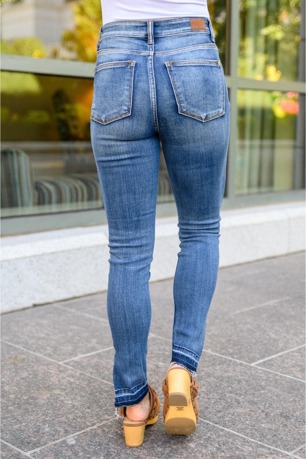 JUDY BLUE Winona Released Hem Side Slit Skinnies - SwagglyLife Home & Fashion