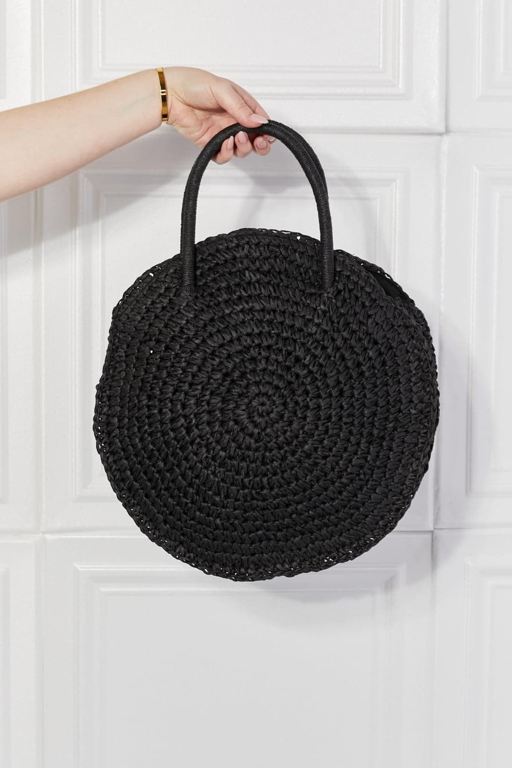 Justin Taylor Beach Date Straw Rattan Handbag in Black - SwagglyLife Home & Fashion