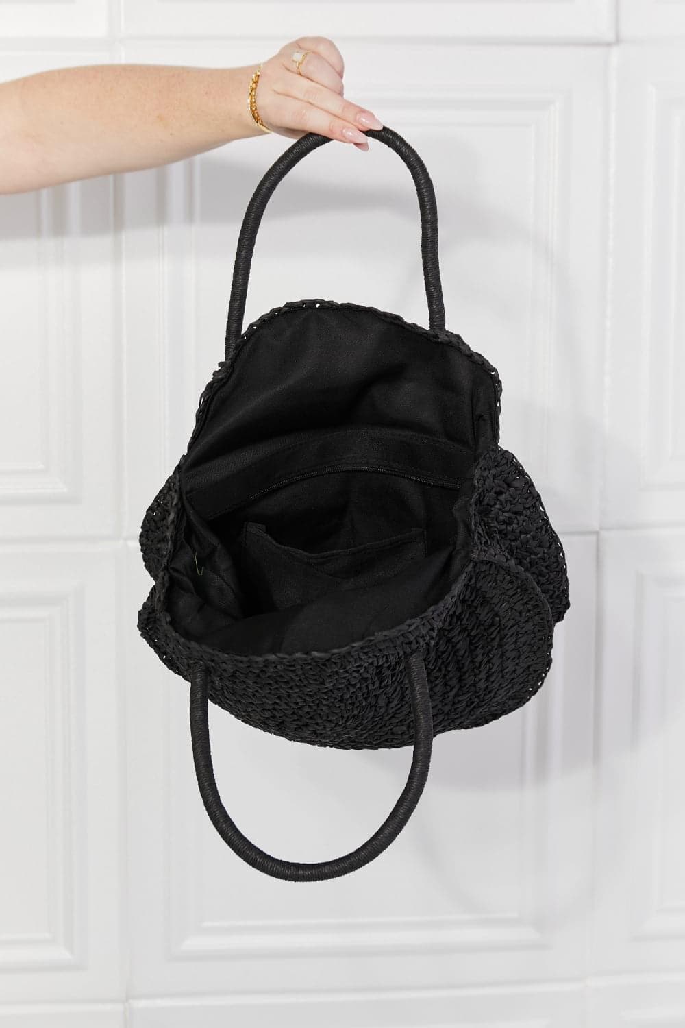 Justin Taylor Beach Date Straw Rattan Handbag in Black - SwagglyLife Home & Fashion