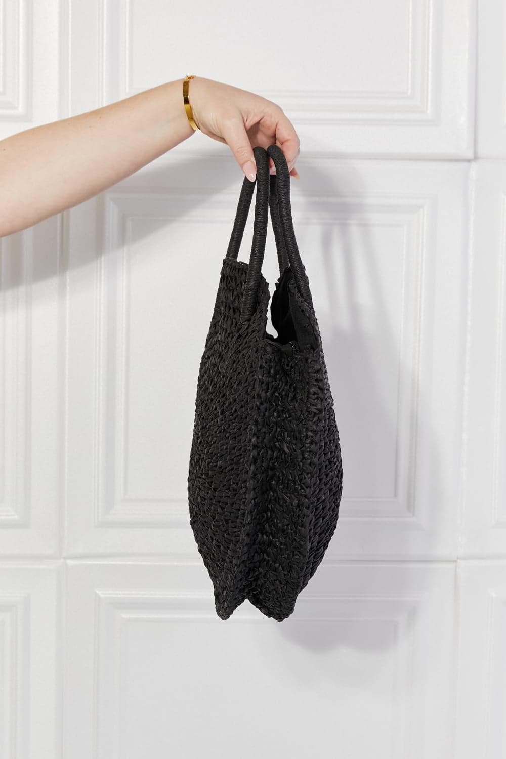 Justin Taylor Beach Date Straw Rattan Handbag in Black - SwagglyLife Home & Fashion