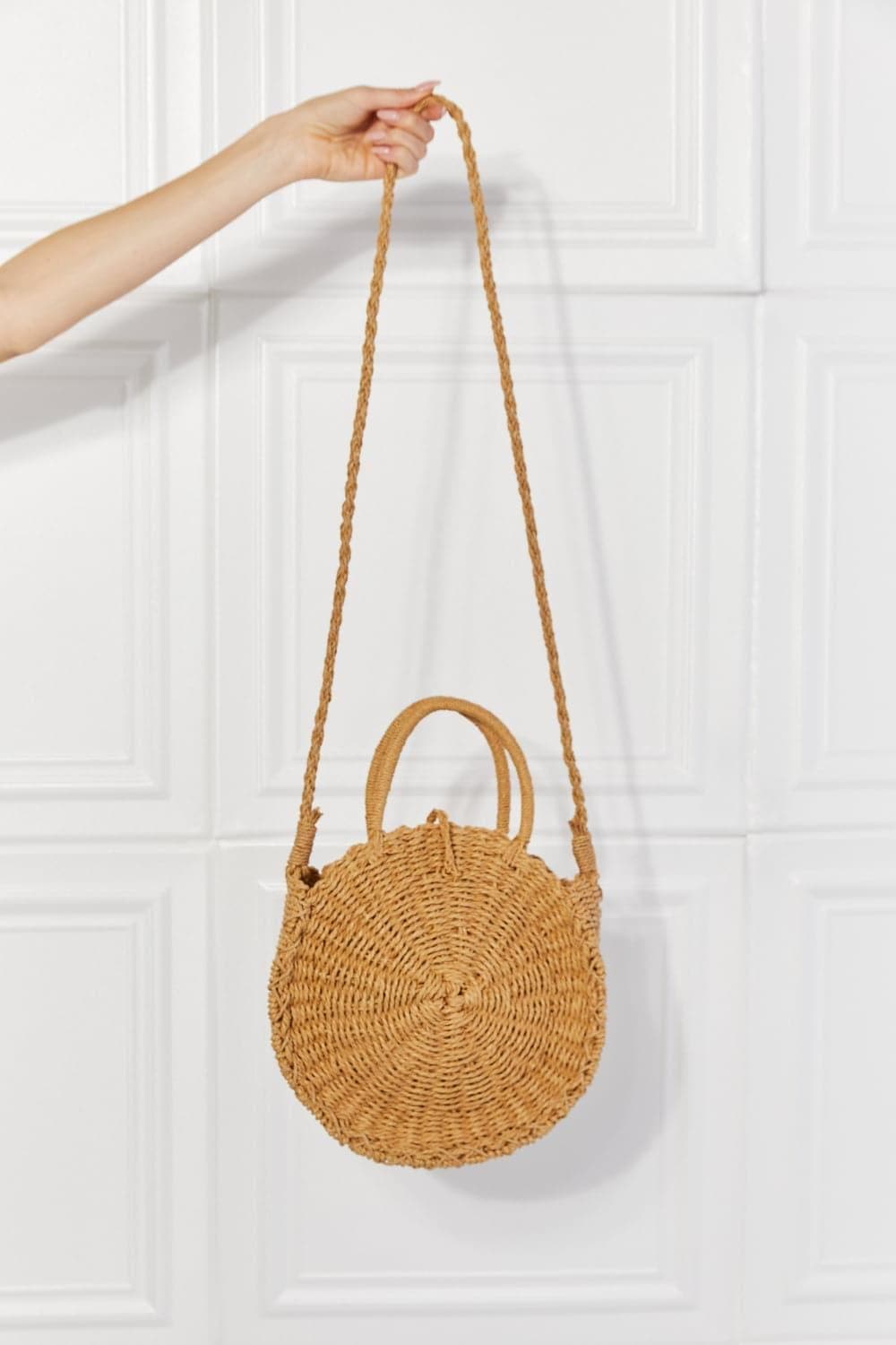 Justin Taylor Feeling Cute Rounded Rattan Handbag, Camel - SwagglyLife Home & Fashion