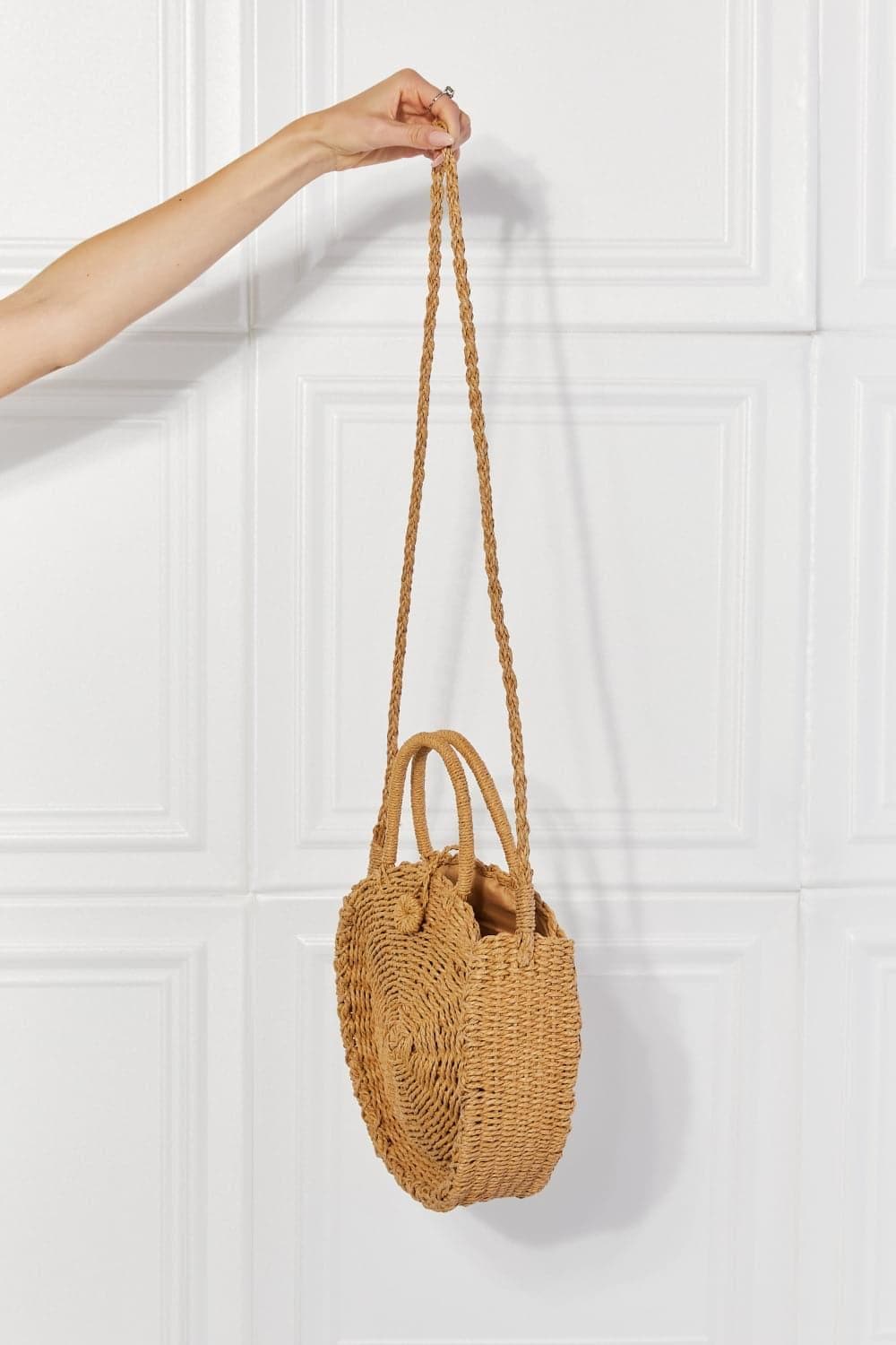 Justin Taylor Feeling Cute Rounded Rattan Handbag, Camel - SwagglyLife Home & Fashion