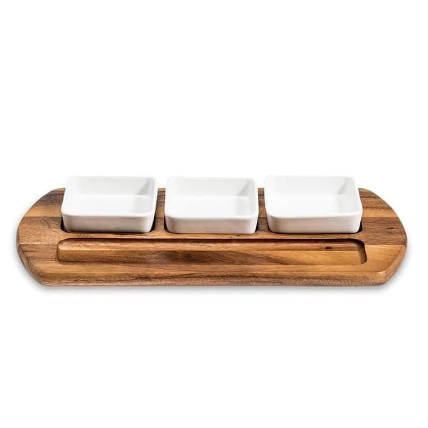 KALMAR HOME Charcuterie/ Serving Tray w/ 3 Square Ceramic Bowls - SwagglyLife Home & Fashion
