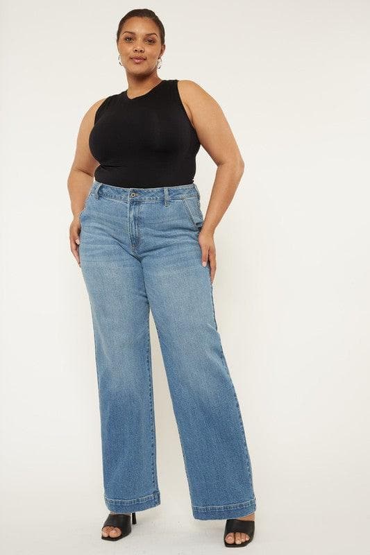 Kan Can USA Plus High Rise Trouser Wide Leg Jeans - SwagglyLife Home & Fashion