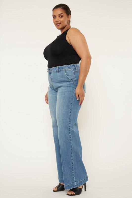 Kan Can USA Plus High Rise Trouser Wide Leg Jeans - SwagglyLife Home & Fashion