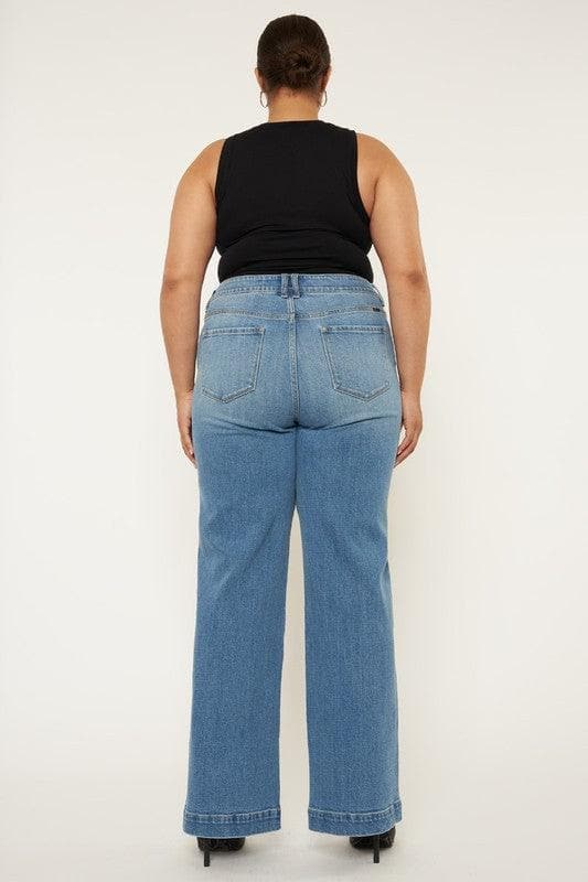 Kan Can USA Plus High Rise Trouser Wide Leg Jeans - SwagglyLife Home & Fashion