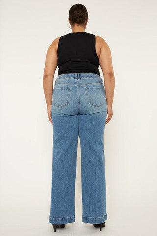 Kan Can USA Plus High Rise Trouser Wide Leg Jeans - SwagglyLife Home & Fashion