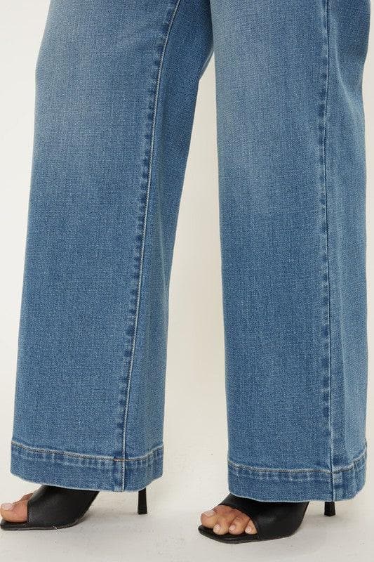 Kan Can USA Plus High Rise Trouser Wide Leg Jeans - SwagglyLife Home & Fashion