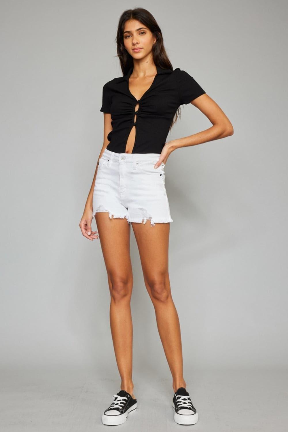 Kancan Full Size High Rise Frayed Hem Denim Shorts - SwagglyLife Home & Fashion