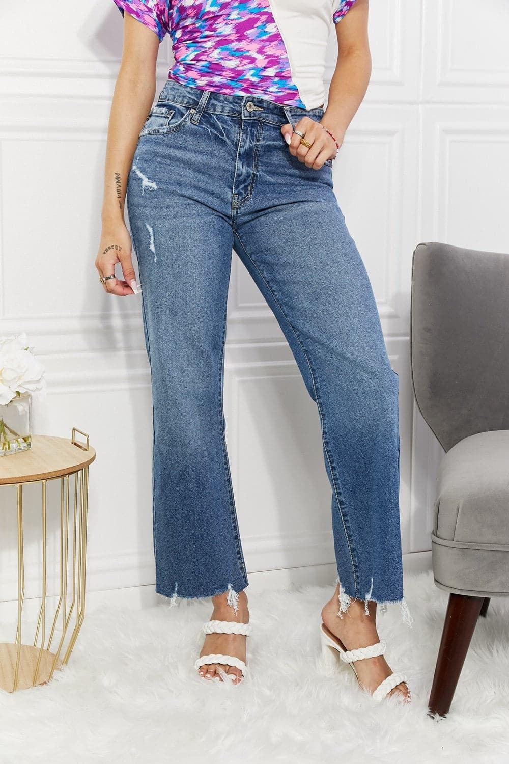 Kancan Full Size Melanie Crop Wide Leg Jeans - SwagglyLife Home & Fashion