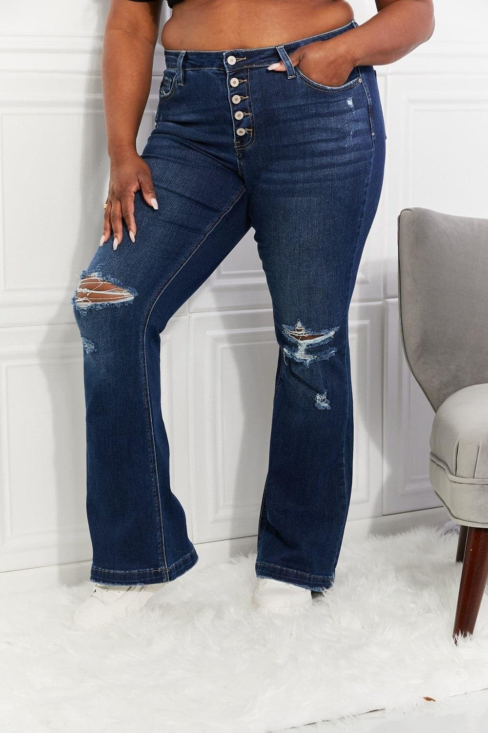 Kancan Full Size Reese Midrise Button Fly Flare Jeans - SwagglyLife Home & Fashion