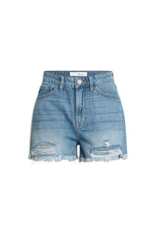 KANCAN High-Rise Mom Shorts with Raw Frayed Hem - SwagglyLife Home & Fashion