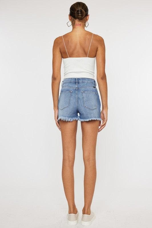 KANCAN High-Rise Mom Shorts with Raw Frayed Hem - SwagglyLife Home & Fashion