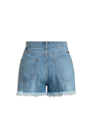 KANCAN High-Rise Mom Shorts with Raw Frayed Hem - SwagglyLife Home & Fashion