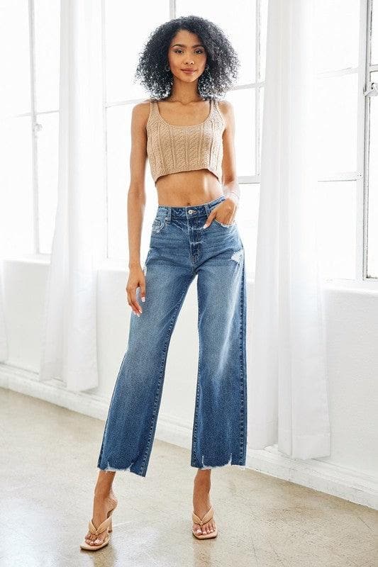Kan Can High Rise Slim Wide Leg Jeans - SwagglyLife Home & Fashion