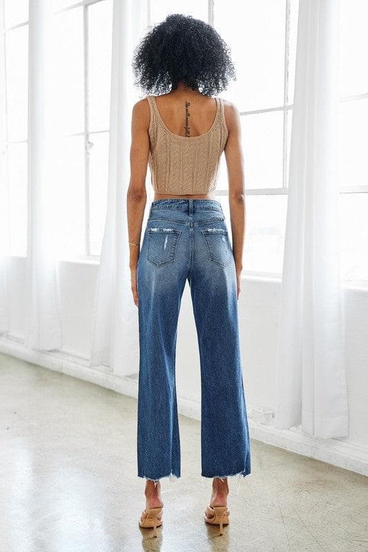 Kan Can High Rise Slim Wide Leg Jeans - SwagglyLife Home & Fashion