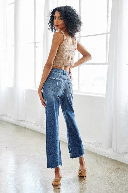 Kan Can High Rise Slim Wide Leg Jeans - SwagglyLife Home & Fashion