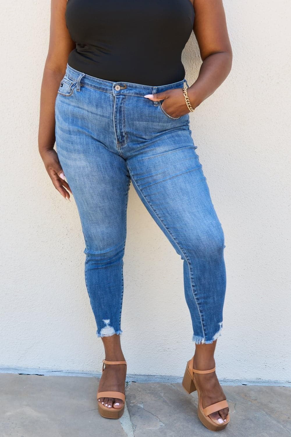 Kancan Lindsay Full Size Raw Hem High Rise Skinny Jeans - SwagglyLife Home & Fashion