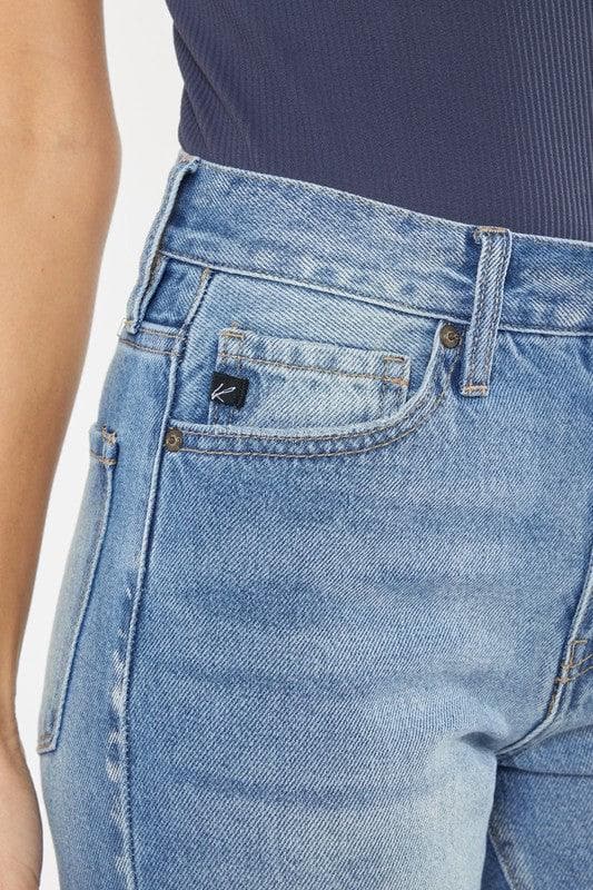 KanCan USA High Rise Chewed Up Mom Jeans - SwagglyLife Home & Fashion