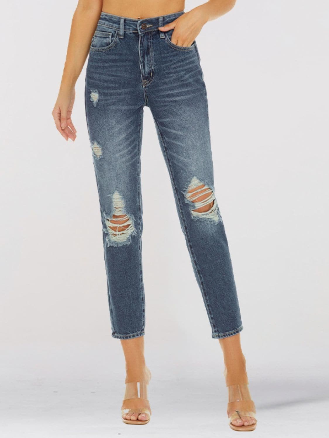 Kendra Distressed Skinny Cropped Jeans - SwagglyLife Home & Fashion