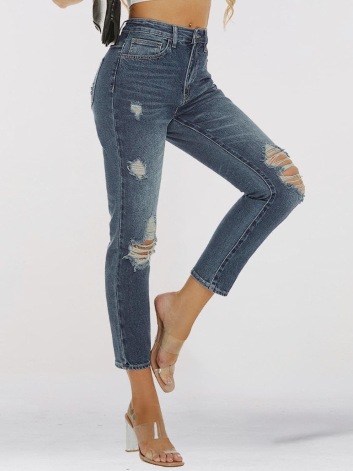 Kendra Distressed Skinny Cropped Jeans - SwagglyLife Home & Fashion